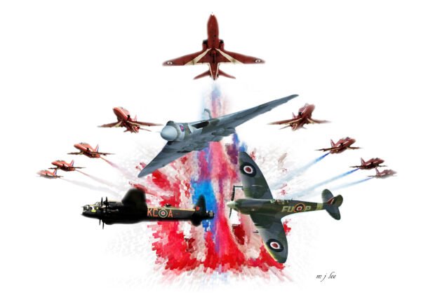 Red Arrows, Spitfire, Hurricane, Vulcan