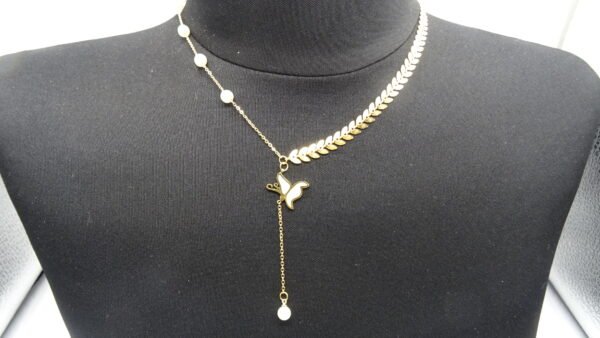 Stainless Steel necklace with mother of pearl butterfly