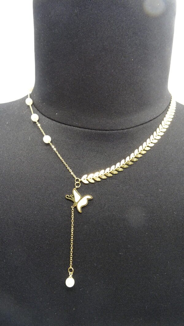 Stainless Steel necklace with mother of pearl butterfly - Image 3