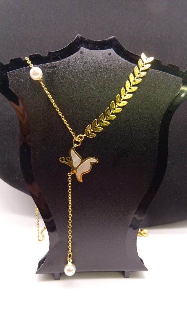 Stainless Steel necklace with mother of pearl butterfly - Image 4