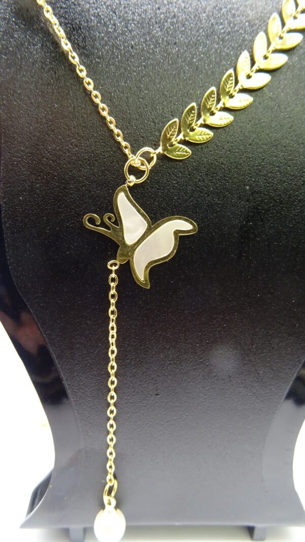 Stainless Steel necklace with mother of pearl butterfly - Image 5